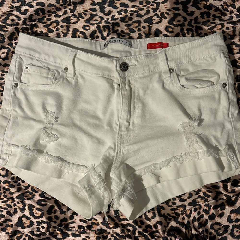 Women's Cream Distressed Shorts